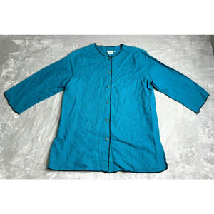 Hot Cotton Blazer Jacket Womens Medium Blue 100% Linen Button Front 3/4 Sleeve